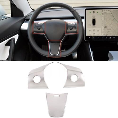 JEAZEA 3pcs Silver Steering Wheel Decorative Patch Fit For Tesla Model 3 2019 Car Accessories