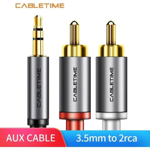 Cabletime 3.5 Audio to 2 RCA Cable M/M 3.5mm Jack RCA AUX Cable for DJ Amplifiers Subwoofer Audio Mixer Home Theater DVD N228