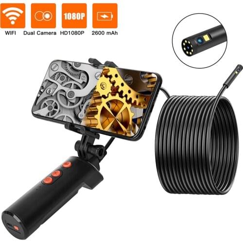 WIFI Borescope Camera 9 LED Dual Lens HD 1080P Snake Tube Rigid Cable IP68 Waterproof Inspection Borescope for iPhone Android