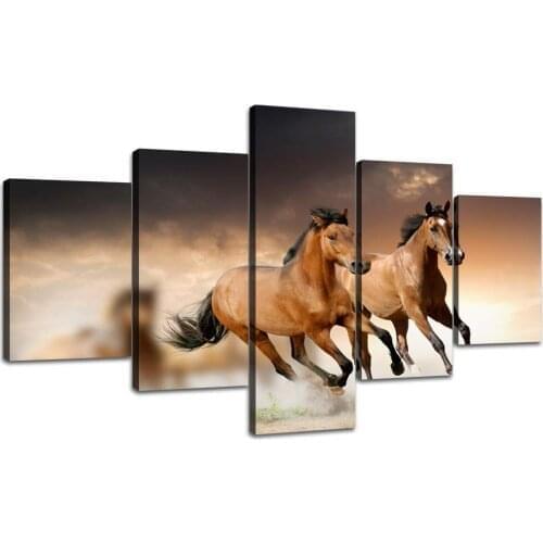 5 Pieces Oil Painting Running Horses Canvas Print Art Modern Home Decoration Wall Art Pictures for Living Room No Frame