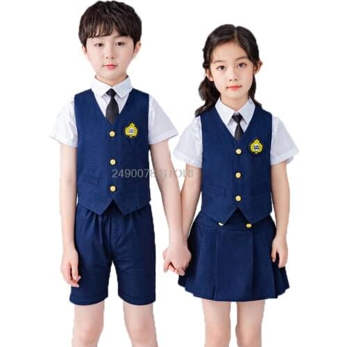 2020 Boys Girls Summer School Uniforms Suit Students Kindergarten Suit Girls Party Skirt Dress Performance Sport Clothing Set
