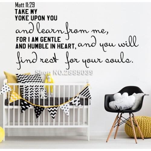 Matthew 11:29 Take My Yoke Upon Art Text Wall Sticker Bible Verse Psalms Removable Vinyl Stickers Home Decor Design Murals LA849