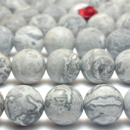 Natural Gray Picasso Jasper Matte Round Loose Beads Wholesale Gemstone Semi Precious Map Stone Bracelet Necklace Jewelry Making