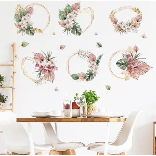 Nordic Flower Garland Wall Sticker for Bedroom Girls room Wall Decor Removable Tile PVC Decals Home Decorative Stickers Murals