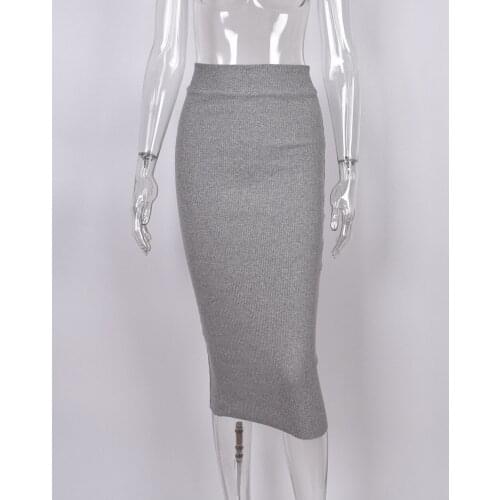 New European and American Summer Casual Fashion Womens Grey Knee Skirt