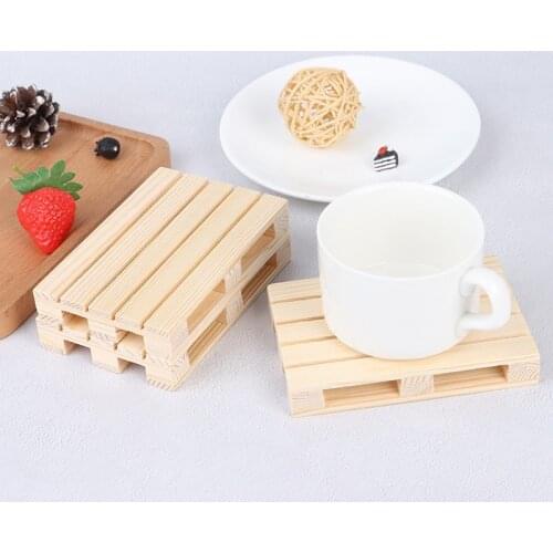 New Mini Wooden Pallet Beverage Coasters for Hot and Cold Drinks Wood Pallet Coasters Flower Pot Cushion Home Kitchen Supplies