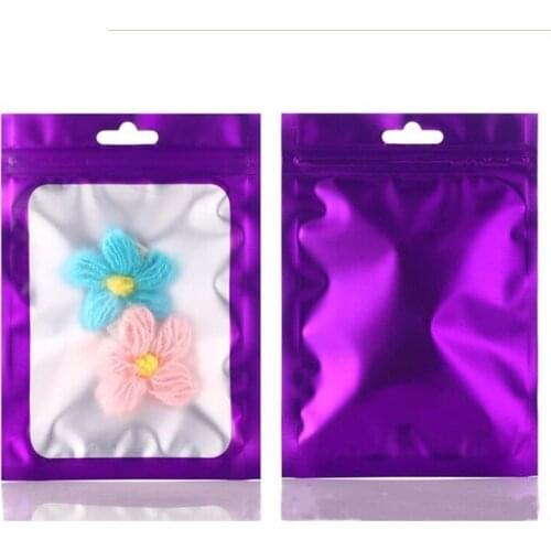 Resealable Matte Purple Aluminum Foil Window Zip Lock Bags Women Jewelry Nail Beauty USB Bracelets Sexy Lingerie Gifts Pouches