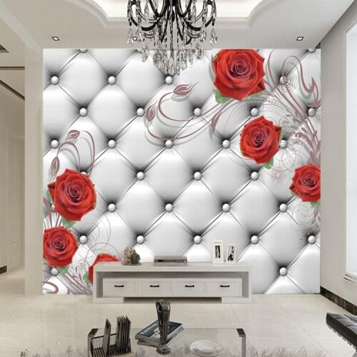 Wholesale Red Rose Soft Bag 3d Wall Photo Murals wallpaper for TV Background Living Room 3d Wall Mural Fresco Wall Sticker