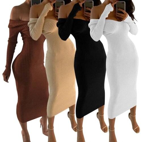 Dress Women Summer hot style sexy Europe America off-the-shoulder dress v-neck long-sleeved spot Dresses Casual Vestidos ZXP967