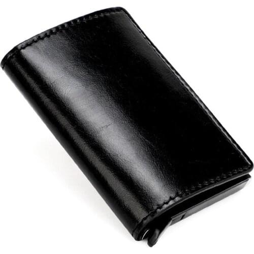 Casual Man Wallet Credit Card Holder Hasp Smart ID Card Case Metal RFID Aluminum Box Slim Men And Women ID Holder Leather