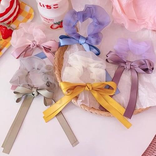 Sweet Solid Color Bow Mesh Scrunchies For Women Romantic Elastic Hair Rope Transparent Tulle Organza Hair Ties Hair Accessories