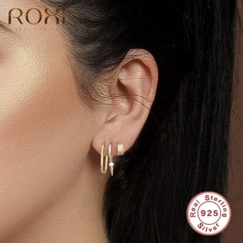 ROXI Glossy Irregular U Shape Hoop Earrings for Women 925 Sterling Silver Jewelry Huggie Earrings Cartilage Pendientes Plata 925