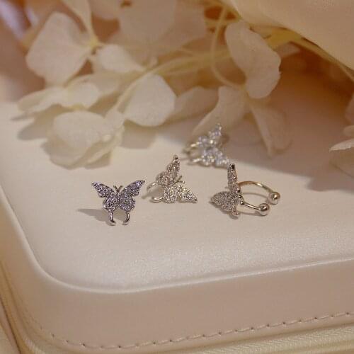 14k Real Gold Plated Fashion Jewelery Crystal Small Cute Butterfly Exquisite Stud Earrings for Woman Holiday Party Earring