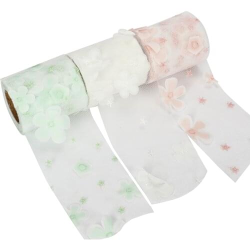 HSDRibbon 80MM Colorful dimensional flowers printed Pattern organza Mesh Fabric Ribbon