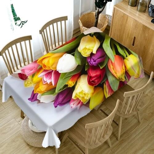 Pastoral style Colorful Roses Flower 3d Tablecloth Dustproof Washable Cloth Thicken Rectangular&Round Table Cloth for Wedding