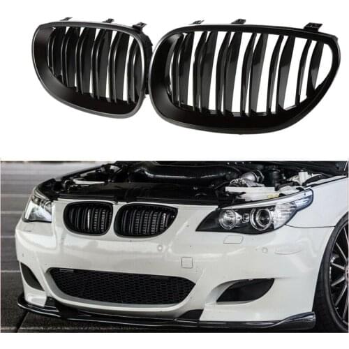 Front Bumper Hood Kidney Grill Replacement Dual Slat Sport Grilles for BMW 5 Series E60 E61 2003-2009(Matte Black)