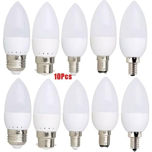 10Pcs LED Bulb 3W Candle Light E14 E27 E12 B22 B15 85-265V Chandlier Lamp Ampoule Bombillas Replace 20W Halogen Lamps