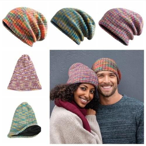 Color Contrast Unisex Keep Warm Hip Hop Knitting Beanie Double Layer Color Mixing Fashion Winter Hat Ski Cap