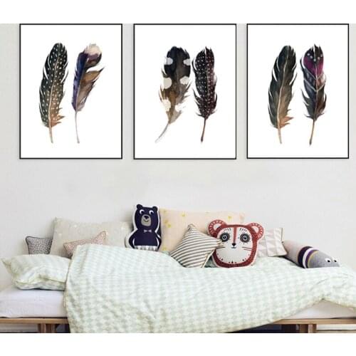 HAOCHU Triptych Vintage Art White Dots Brown Feather Flying Eagle Canvas Painting Oil Craft Wall Poster For Living Room Decor