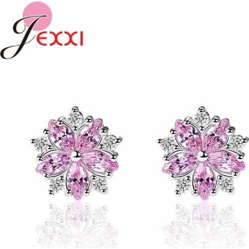 Gorgeous Halo Earrings 925 Sterling Silver Pink Cubic Zircon Best Sister Holiday Birthday Gift Cubic Zircon