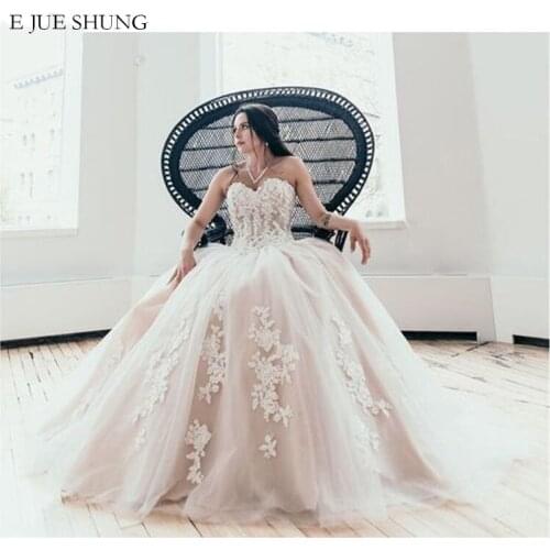 E JUE SHUNG Vintage Lace Appliques Ball Gown Wedding Dresses sweetheart lace up back Wedding Gowns Bride Dress robe de mariee