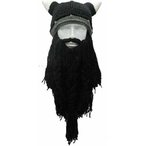 2020 Funny Mens Hat Viking Knitted Wig Long Beard Horn Hat Vagabond Barbarian Crazy Ski Cap Beanie Halloween