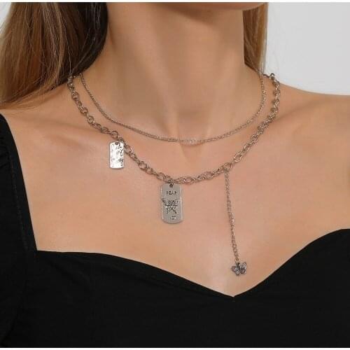 Women Fashion Multilayer Silver Vintage Design Butterfly Pendant Necklace for Women Trendy Clavicle Jewelry Gifts