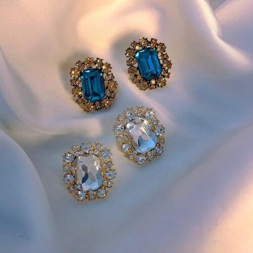 Fashion Vintage Square Crystal Stud Earrings For Women Simple Luxury Boucle D'oreille Pendientes Jewelry Accessories Wedding