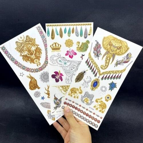 3PCS Sexy Sun Moon Star Temporary Tattoo Women Party Body Arm Art Fake Flash Tatoos Gold Metallic Tattoo Stickers Girl Bracelet