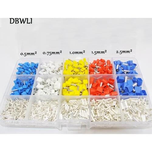 2300pcs Wire Copper Crimp Connector Cord Pin End Terminal Dual Twin Bootlace cooper Ferrules Uninsulated Butt Connector kit set