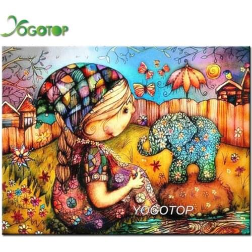 5D Diamond Mosaic Cartoon Girl elephant Full Diamond Embroidery Cross Stitch Kit Diy Diamond Painting Home Decoration YY1544