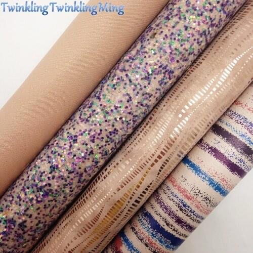 BEIGE Glitter Fabric, Printed Faux Fabric, Metallic Synthetic Leather Fabric Sheets For Bow A4 21x29CM Twinkling Ming XM890