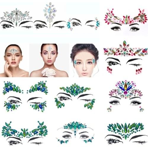 Eye Glitter Rhinestone Temporary Tattoo Stickers Body Face Jewel Party Makeup Tatoo Face Crystal Stickers For Woman Girls Stick