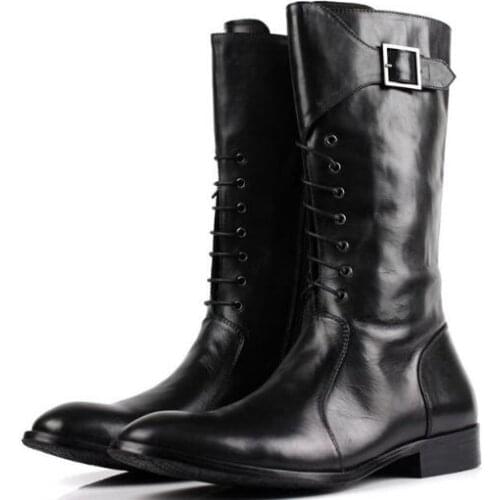 Winter British Martin boots handmade High top fashion boots pointed toe mens boots genuine leather knee-high men boots