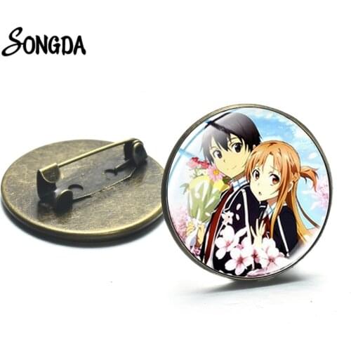 Fashion Anime Sword Art Online Brooch Handmade Art Photo Glass Cabochon Brooches Icon Badges Bag Decoration Gift for Boys Girls