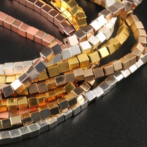 Square Shape Hematite Beads Smooth Matte Natural Stone for Jewelry Making 2/3/4mm Charms Beads Diy Bracelet Necklace Accessories