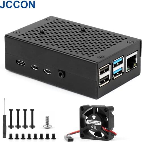 JCCON Case For Raspberry Pi 4 Model Aluminum Alloy Enclosure Cover Shell Covers Shells Box For RPI 4 With Cooling Fan