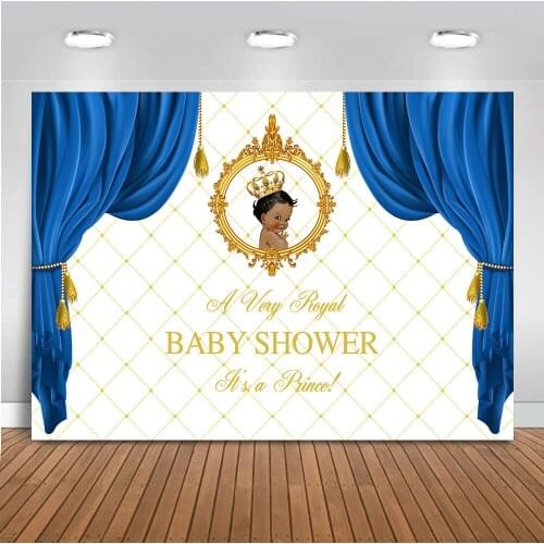Neoback Baby Shower Party Decoration Banner Royal Crown Its A Boy Photo Background Blue Curtain Backdrop for Photography 423