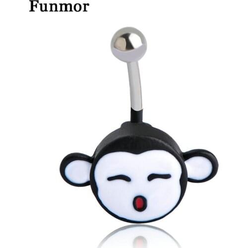 Funmor Cute Monkey Shape Belly Button Rings Stainless Steel Body Jewelry Women Boys Beach Bikini Decoration Accessories Presents