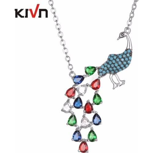 KIVN Fashion Jewelry Elegant Peacock CZ Cubic Zirconia Womens Girls Bridal Wedding Pendant Necklaces Christmas Birthday Gifts