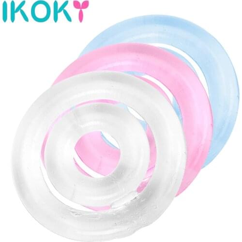 IKOKY Penis Ring Double Collars Silicone Enlargement Delay Ejaculation Extender Adult Products Sex Toys for Men Male Cock Ring