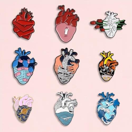 Heart Organ Collection Enamel Pin Human Heart Brooch Denim Jeans shirt bag Trendy Heart Jewelry Gift for Friends Men Women
