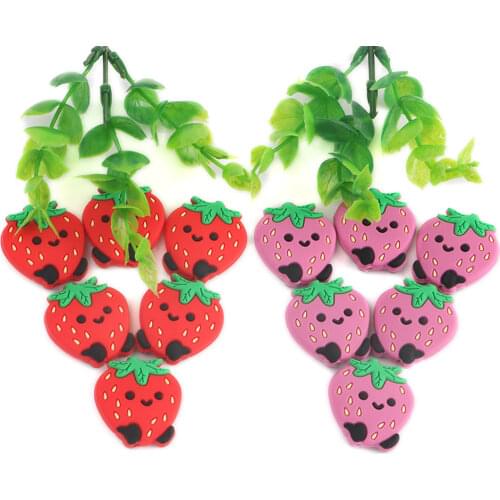 Kovict 10pc/Lot Mini New Strawberry Silicone Beads Baby Dummy Cartoon Pacifier Toy Accessories