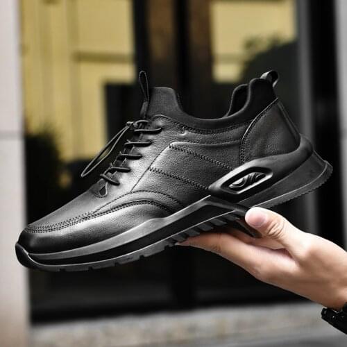 Spring Autumn Mens Casual Shoes Genuine Leather Luxury Sneakers Men Lace Up Leisure Walk Ankle Boots Man Black Fashion Sneakers