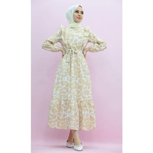 New Season Summer Trend Muslim Pattern Frilled Hijab Dress Sütlükahve