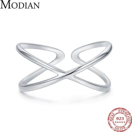 Modian Simple Fashion Line X Free Size Ring 100% 925 Sterling Silver Adjustable Charm Finger Rings For Women Wedding Jewelry
