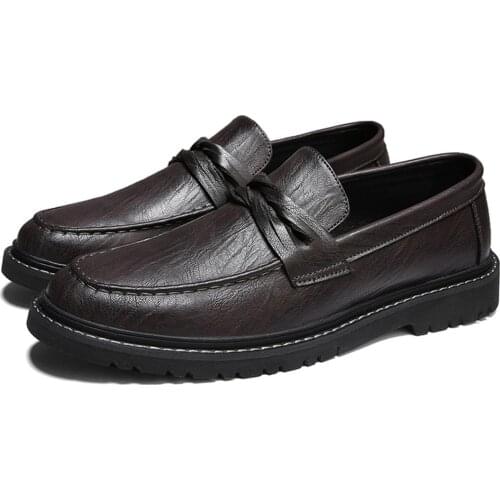 ZXCP Fashionable mens casual shoes, leather loafers, low-heeled retro classics, can be well matched in any occasion