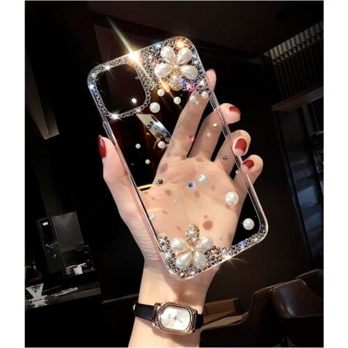 Fashion DIY Bling Pearl Diamond Flower Clear Phone Case Cover For Samsung Galaxy Note 20 10 9 8 S21 S20 FE Ultra S10E/9/8 Plus