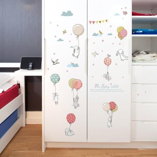 Cartoon Clouds DIY Mural Cute Balloon rabbit Bunny wall sticker For Kids Room Decor Furniture Wardrobe bedroom Living Room Decal