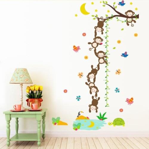 Monkey fishing month wall stickers Height sticker for kids room Children Bedroom Wall Decals Nursery Decor Poster Mural